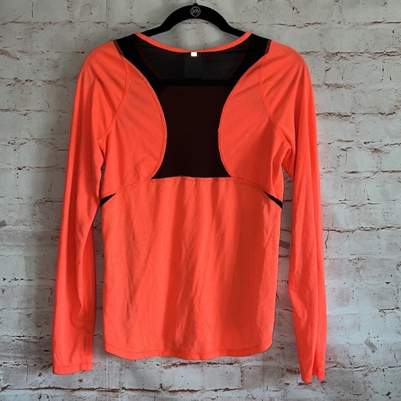 Nike Dri Fit long sleeve workout shirt S orange black mesh training loose fit - Picture 6 of 10